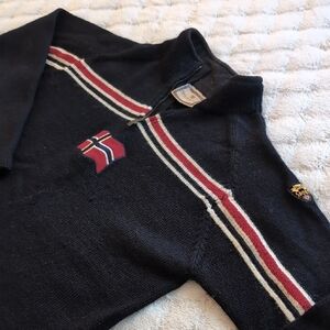 Men's Navy Sweater with Red and White Stripes